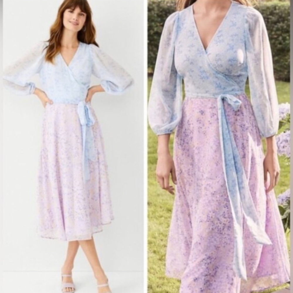 Ann Taylor Floral Midi Wrap Dress 16